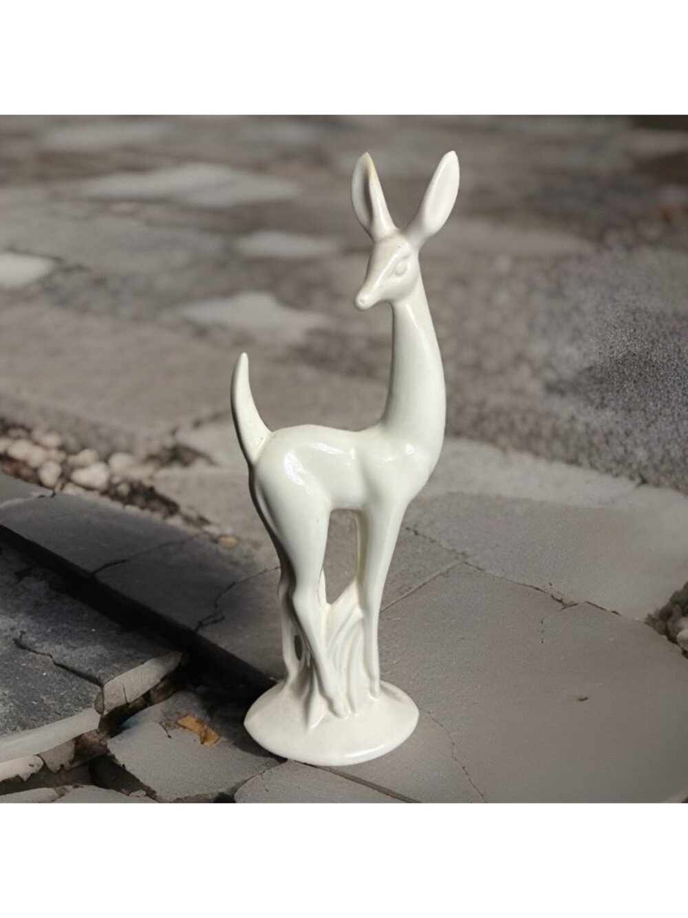 Vintage Mid Century 12" White Tail Deer Ceramic Pottery Figurine Haeger Style